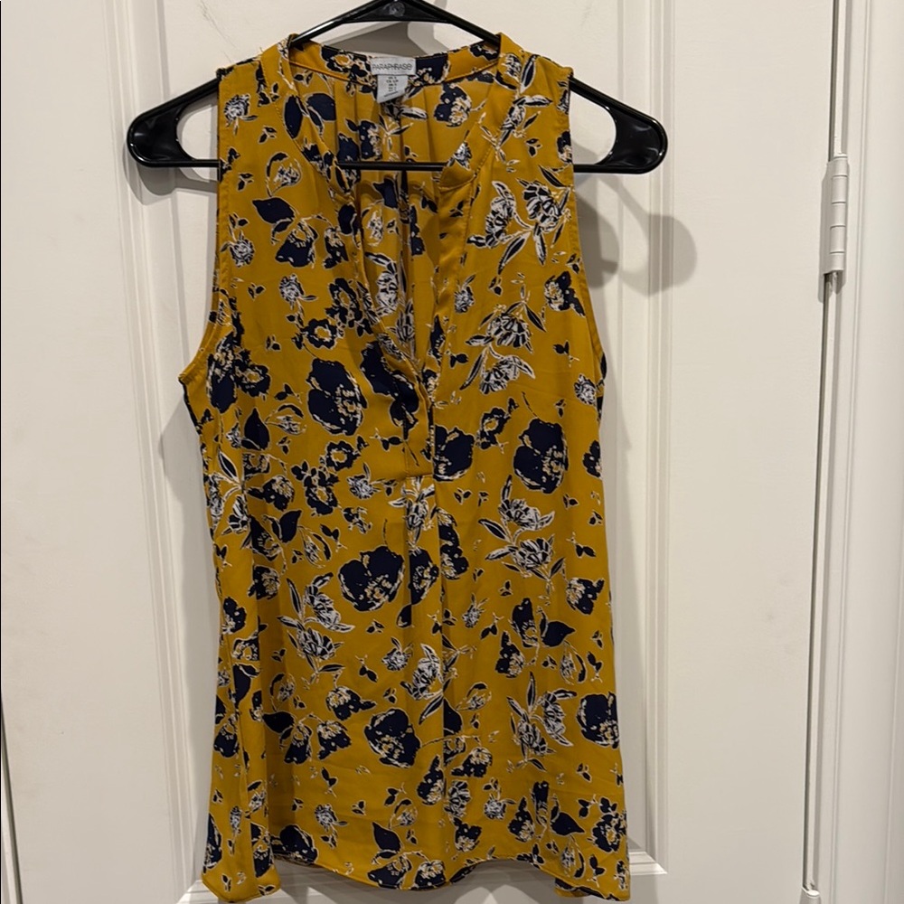 Paraphrase Size S, Floral Sleeveless Top - Mustard and Navy